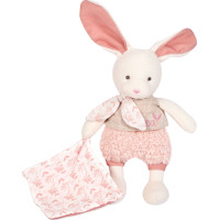 Doudou Darčeková sada - Plyšový Ecru králiček s ružovou dečkou z BIO bavlny 22 cm