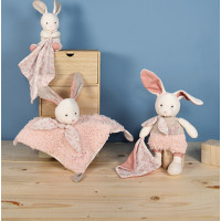 Doudou Darčeková sada - Plyšový Ecru králiček s ružovou dečkou z BIO bavlny 22 cm
