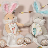 Doudou Darčeková sada - plyšový zajačik s dečkou 31 cm tyrkysový