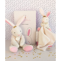 Doudou Darčeková sada - Plyšový zajačik s muchláčikom 10 cm ružová