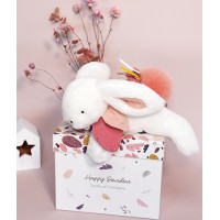 Doudou Darčeková sada - Plyšový zajačik s tmavo ružovou brmbolcom 25 cm