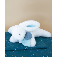 Doudou Darčeková sada - Plyšový zajačik s tmavomodrým brmbolcom 25 cm