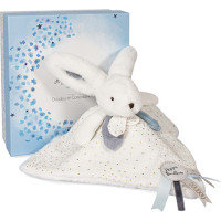 Doudou Darčeková sada modrá - zajačik so štvorcovou dečkou 25 cm