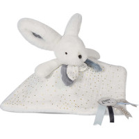 Doudou Darčeková sada modrá - zajačik so štvorcovou dečkou 25 cm