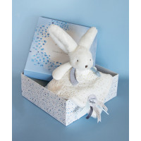 Doudou Darčeková sada modrá - zajačik so štvorcovou dečkou 25 cm