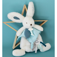 Doudou Darčeková sada - Plyšový zajačik s muchláčikom 25 cm modrá