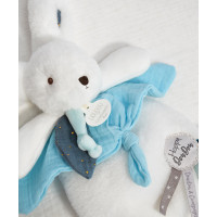 Doudou Darčeková sada - Plyšový zajačik s muchláčikom 25 cm modrá
