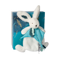Doudou Darčeková sada - Plyšový zajačik s muchláčikom 25 cm modrá