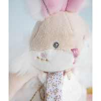 Doudou Hračka zajačik s hrkálkou a úchytom na cumlík 21 cm