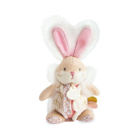 Doudou Hračka zajačik s hrkálkou a úchytom na cumlík 21 cm
