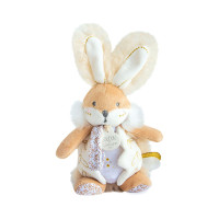 Doudou Hračka zajačik s hrkálkou a úchytom na cumlík 21 cm
