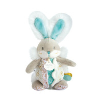 Doudou Hračka zajačik s hrkálkou a úchytom na cumlík 21 cm