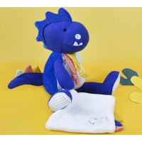 Doudou Darčeková sada - Plyšový dinosaurus s dečkou 25 cm modrý