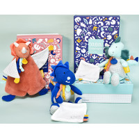 Doudou Darčeková sada - Plyšový dinosaurus s dečkou 25 cm modrý