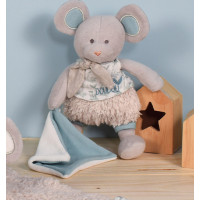 Doudou Darčeková sada - Plyšová myška s dečkou z BIO bavlny 22 cm