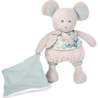 Doudou Darčeková sada - Plyšová myška s dečkou z BIO bavlny 22 cm