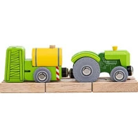 Bigjigs Rail Traktor s vlečkou zelený
