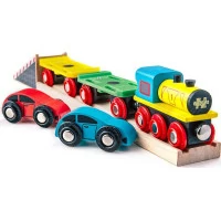 Bigjigs Rail Nákladný vlak s autami a koľajami
