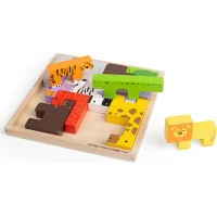 Bigjigs Toys Drevené kocky puzzle so zvieratkami safari