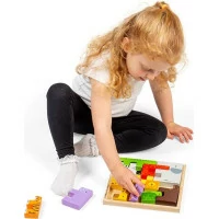 Bigjigs Toys Drevené kocky puzzle so zvieratkami safari
