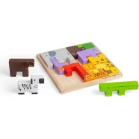Bigjigs Toys Drevené kocky puzzle so zvieratkami safari