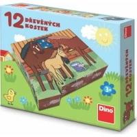 Dino Drevené kocky Domáce zvieratká 12 ks