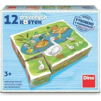 Dino Drevené obrázkové kocky Na farme 12 kociek