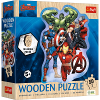 TREFL Drevené obrysové puzzle Avengers a ich dobrodružstvo 50 dielikov