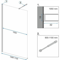 Kúpeľňová pevná zástena Rea AERO Ombre 110 cm - čierna - čierne sklo