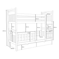 Detská poschodová posteľ z masívu borovice ADAM so šuplíkmi - 200x90 cm - PRÍRODNÁ BOROVICA
