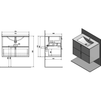Sapho MITRA umývadlová skrinka s umývadlom 150x55x46 cm, bordó 2XMT0731601-150
