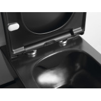 Závesné WC AVVA Rimless s podomietkovou nádržkou a tlačidlom Schwab, čierna mat 100314-110-SET5