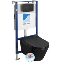 Závesné WC AVVA Rimless s podomietkovou nádržkou a tlačidlom Schwab, čierna mat 100314-110-SET5