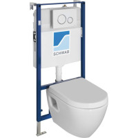 Závesné WC NERA s podomietkovou nádržkou a tlačidlom Schwab, biela NS952-SET5