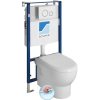 Závesné WC ABSOLUTE Rimless s podomietkovou nádržkou a tlačidlom Schwab, biela 10AB02002-SET5