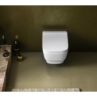 Závesné WC BELLO Rimless s podomietkovou nádržkou a tlačidlom Schwab, biela 100214-SET5