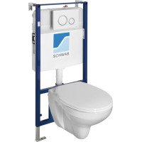 Závesné WC TAURUS s podomietkovou nádržkou a tlačidlom Schwab, biela LC1582-SET5