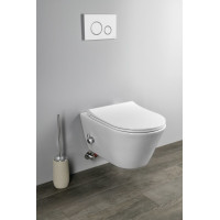 Závesné WC AVVA CLEANWASH, integr. batérie a bidet. spŕška s podomietkovou nádržkou a tlačidlom Schwab, biela 100315-SET5