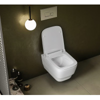 Závesné WC BELLO Rimless s podomietkovou nádržkou a tlačidlom Schwab, biela 100214-SET5