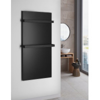 Sapho ENIS kúpeľňový sálavý vykurovací panel 600W, 590x1200 mm, držiaky uterákov, IP44, čierna mat RH600B-2