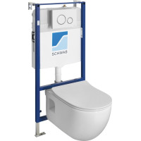 Závesné WC BRILLA Rimless biela s podomietkovou nádržkou a tlačidlom Schwab, biela 100614-SET5