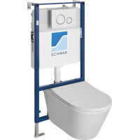 Závesné WC AVVA Rimless s podomietkovou nádržkou a tlačidlom Schwab, biela 100314-SET5