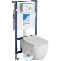Závesné WC SENTIMENTI Rimless s podomietkovou nádržkou a tlačidlom Schwab, biela 10AR02010SV-SET5