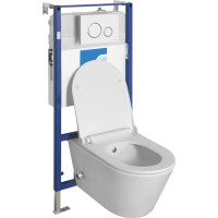 Závesné WC AVVA CLEANWASH, integr. batérie a bidet. spŕška s podomietkovou nádržkou a tlačidlom Schwab, biela 100315-SET5