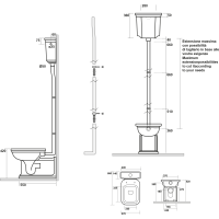 Kerasan WALDORF WC misa s nádržkou, spodný/zadný odpad, biela-bronz WCSET20-WALDORF