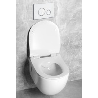 Závesné WC BRILLA Rimless biela s podomietkovou nádržkou a tlačidlom Schwab, biela 100614-SET5