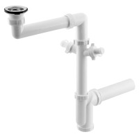 Bruckner Drezový sifón šetriaci miesto, 2x odbočka, nerez výpusť so zátkou, 6/4", DN40, biela 155.124.0