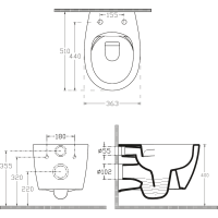 Závesné WC SENTIMENTI Rimless s podomietkovou nádržkou a tlačidlom Schwab, biela 10AR02010SV-SET5