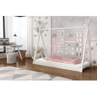 Detská domčeková Montessori típí posteľ z masívu borovice OLA - 200x90 cm - BIELA