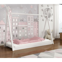 Detská domčeková Montessori típí posteľ z masívu borovice OLA - 200x90 cm - BIELA